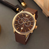 Emporio Armani Alpha Large Chronograph Brown Dial Brown Leather Strap Watch for Men - AR1793 Authentic Buy Shop Now