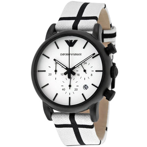 Emporio Armani Luigi Large Chronograph White Dial Two Tone Fabric Strap Watch for Men- AR1859 Authentic Buy Shop Now