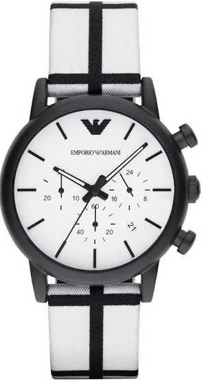 Emporio Armani Luigi Large Chronograph White Dial Two Tone Fabric Strap Watch for Men- AR1859 Authentic Buy Shop Now