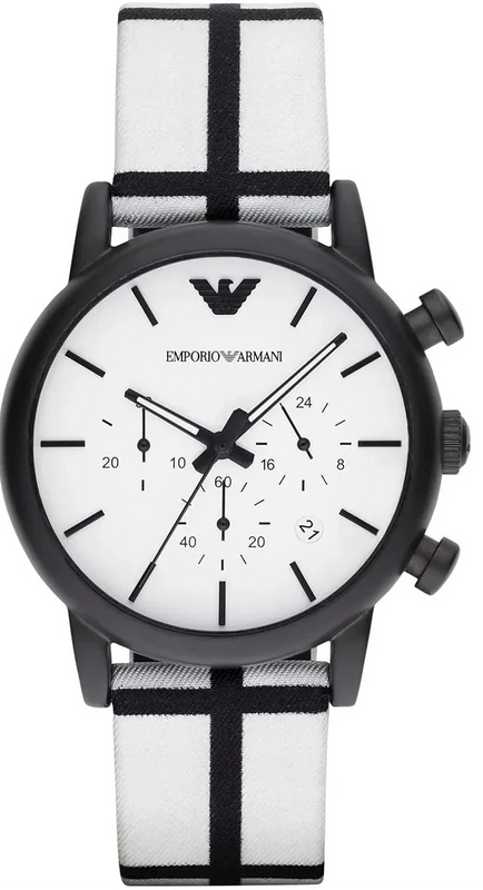 Emporio Armani Luigi Large Chronograph White Dial Two Tone Fabric Strap Watch for Men- AR1859 Authentic Buy Shop Now