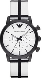 Emporio Armani Luigi Large Chronograph White Dial Two Tone Fabric Strap Watch for Men- AR1859 Authentic Buy Shop Now
