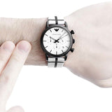 Emporio Armani Luigi Large Chronograph White Dial Two Tone Fabric Strap Watch for Men- AR1859 Authentic Buy Shop Now