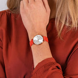 Emporio Armani Gianni T Bar Silver Dial Red Leather Strap Watch For Women - AR1876 Authentic Buy Shop Now