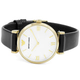 Emporio Armani Gianni T-Bar Quartz Mother of Pearl Dial Black Leather Strap Watch For Women - AR1910 Authentic Buy Shop Now