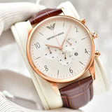 Emporio Armani Beta Chronograph White Dial Brown Leather Strap Watch For Men - AR1916 Authentic Buy Shop Now