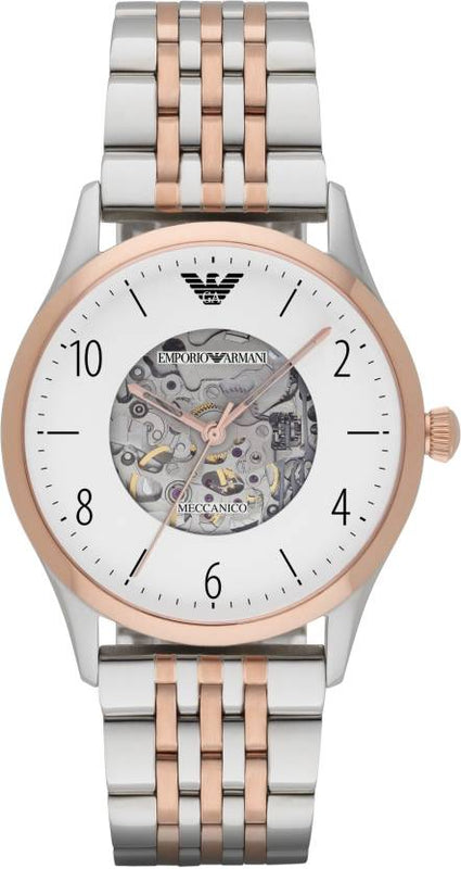 Emporio Armani Meccanico White Dial Two Tone Steel Strap Watch For Men - AR1921 Authentic Buy Shop Now