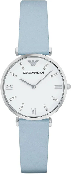 Emporio Armani Gianni T-Bar White Dial Blue Leather Strap Watch for Women - AR1928 Authentic Buy Shop Now