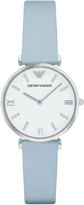 Emporio Armani Gianni T-Bar White Dial Blue Leather Strap Watch for Women - AR1928 Authentic Buy Shop Now