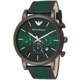 Emporio Armani Luigi XLarge Chronograph Green Dial Green Fabric Strap Watch for Men - AR1950 Authentic Buy Shop Now