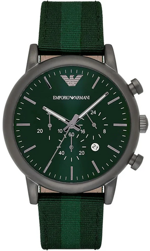 Emporio Armani Luigi XLarge Chronograph Green Dial Green Fabric Strap Watch for Men - AR1950 Authentic Buy Shop Now