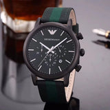 Emporio Armani Luigi XLarge Chronograph Green Dial Green Fabric Strap Watch for Men - AR1950 Authentic Buy Shop Now