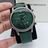 Emporio Armani Luigi XLarge Chronograph Green Dial Green Fabric Strap Watch for Men - AR1950 Authentic Buy Shop Now