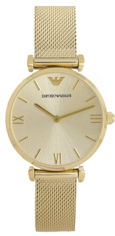 Emporio Armani Retro Gold Dial Gold Mesh Bracelet Watch For Women - AR1957 Authentic Buy Shop Now