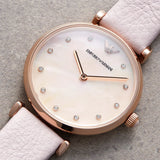Emporio Armani Gianni T Bar Mother Of Pearl Pink Dial Pink Leather Strap Watch For Women - AR1958 Authentic Buy Shop Now