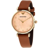 Emporio Armani Gianni T Bar Quartz Pink Mother of Pearl Dial Brown Leather Strap Watch For Women - AR1960 Authentic Buy Shop Now