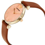 Emporio Armani Gianni T Bar Quartz Pink Mother of Pearl Dial Brown Leather Strap Watch For Women - AR1960 Authentic Buy Shop Now