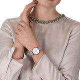 Emporio Armani Gianni T Bar Quartz Mother of Pearl Dial White Leather Strap Watch For Women - AR1965 Authentic Buy Shop Now