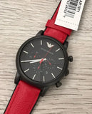 Emporio Armani Luigi Chronograph Black Dial Red Leather Strap Watch For Men - AR1971 Authentic Buy Shop Now