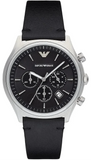 Emporio Armani Zeta Chronograph Black Dial Black Leather Strap Watch for Men - AR1975