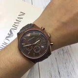 Emporio Armani Zeta Chronograph Brown Dial Gray Fabric Strap Watch for Men - AR1976 Authentic Buy Shop Now