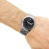 Emporio Armani Zeta Black Dial Silver Steel Strap Watch for Men - AR1977 Authentic Buy Shop Now