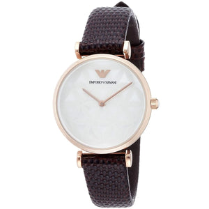 Emporio Armani Gianni T-Bar Silver Dial Brown Leather Strap Watch for Women - AR1990 Authentic Buy Shop Now