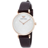 Emporio Armani Gianni T-Bar Silver Dial Brown Leather Strap Watch for Women - AR1990 Authentic Buy Shop Now