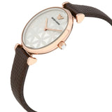 Emporio Armani Gianni T-Bar Silver Dial Brown Leather Strap Watch for Women - AR1990 Authentic Buy Shop Now