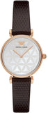 Emporio Armani Gianni T-Bar Silver Dial Brown Leather Strap Watch for Women - AR1990 Authentic Buy Shop Now