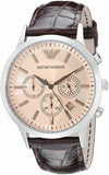 Emporio Armani Classic Chronograph Beige Dial Brown Leather Strap Watch For Men - AR2433 Authentic Buy Shop Now