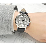 Emporio Armani Renato Chronograph Silver Dial Black Leather Strap Watch for Men - AR2436 Authentic Buy Shop Now