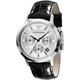 Emporio Armani Renato Chronograph Silver Dial Black Leather Strap Watch for Men - AR2436 Authentic Buy Shop Now