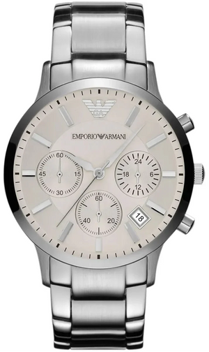 Emporio Armani Renato Chronograph White Dial Silver Steel Strap Watch for Women - AR2459 Authentic Buy Shop Now