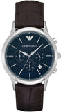 Emporio Armani Renato Chronograph Blue Dial Black Leather Strap Watch for Men - AR2494 Authentic Buy Shop Now