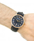 Emporio Armani Renato Analog Blue Dial Black Leather Strap Watch For Men - AR2506 Authentic Buy Shop Now