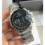 Emporio Armani Tazio Chronograph Black Dial Silver Steel Strap Watch for Men - AR5980 Authentic Buy Shop Now