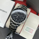Emporio Armani Tazio Chronograph Black Dial Silver Steel Strap Watch for Men - AR5980 Authentic Buy Shop Now