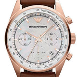 Emporio Armani Sportivo Chronograph White Dial Brown Leather Strap Watch For Men - AR5996 Authentic Buy Shop Now
