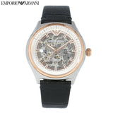 Emporio Armani Zeta Skeleton Automatic Silver Dial Black Leather Strap Watch For Men - AR60018 Authentic Buy Shop Now