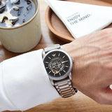 Emporio Armani Meccanico Automatic Skeleton Black Dial Silver Steel Strap Watch For Men - AR60021 Authentic Buy Shop Now