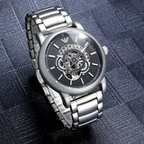 Emporio Armani Meccanico Automatic Skeleton Black Dial Silver Steel Strap Watch For Men - AR60021 Authentic Buy Shop Now