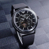 Emporio Armani Aviator Chronograph Black Dial Black Leather Strap Watch For Men - AR60028 Authentic Buy Shop Now