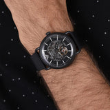 Emporio Armani Meccanico Automatic Skeleton Dial Black Leather Strap Watch For Men - AR60008 Authentic Buy Shop Now
