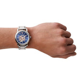 Emporio Armani Luigi Chronograph Skeleton Blue Dial Silver Steel Strap Watch For Men - AR60036 Authentic Buy Shop Now