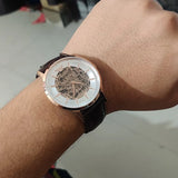 Emporio Armani Meccanico Automatic Silver Dial Brown Leather Strap Watch For Men - AR60039 Authentic Buy Shop Now