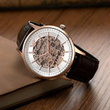 Emporio Armani Meccanico Automatic Silver Dial Brown Leather Strap Watch For Men - AR60039 Authentic Buy Shop Now
