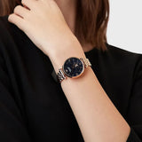 Emporio Armani Meccanico Crystals Black Dial Rose Gold Steel Strap Watch For Women - AR60043 Authentic Buy Shop Now
