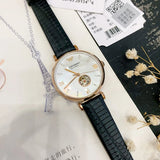 Emporio Armani Gianni T Bar Mother of Pearl White Dial Black Leather Strap Watch For Women - AR60047 Authentic Buy Shop Now