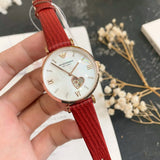 Emporio Armani Gianni T-Bar Mother of Pearl White Dial Red Leather Strap Watch For Women - AR60048 Authentic Buy Shop Now