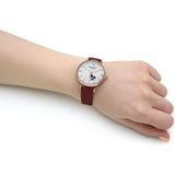 Emporio Armani Gianni T-Bar Mother of Pearl White Dial Red Leather Strap Watch For Women - AR60048 Authentic Buy Shop Now
